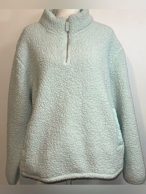 Ivory Ella Mint Green Sherpa Quarter Zip Pullover Fleece Pockets Size XXL